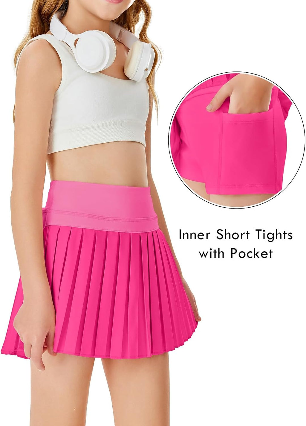 Haloumoning Girls Pleated Skirts with Shorts Athletic Tennis Skirt Skorts | Girls Pleated Tennis Skirt,Golf Skirt,with Pockets,Girls Skort,Sport,Performance