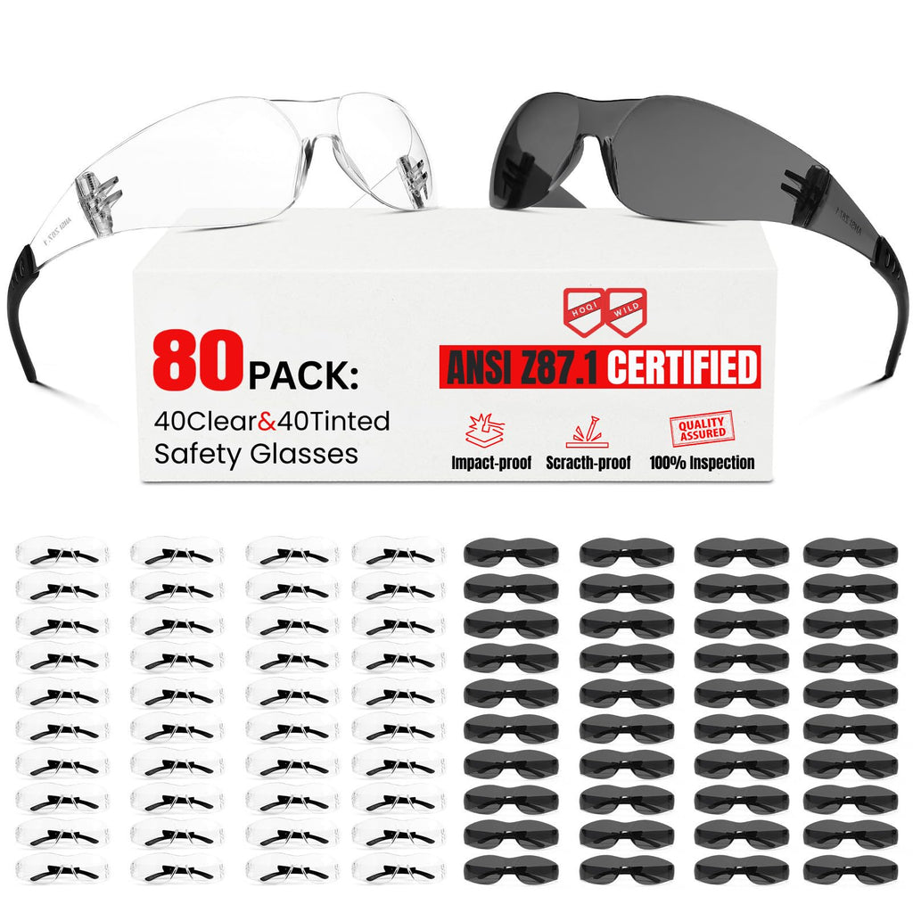 ANSI Z87.1 Clear Safety Glasses Bulk 120 pack, Safety Glasses for men and women, Scratch&Impact-Resistant Clear Protective Glasses for construction, lab, in-/outdoor work