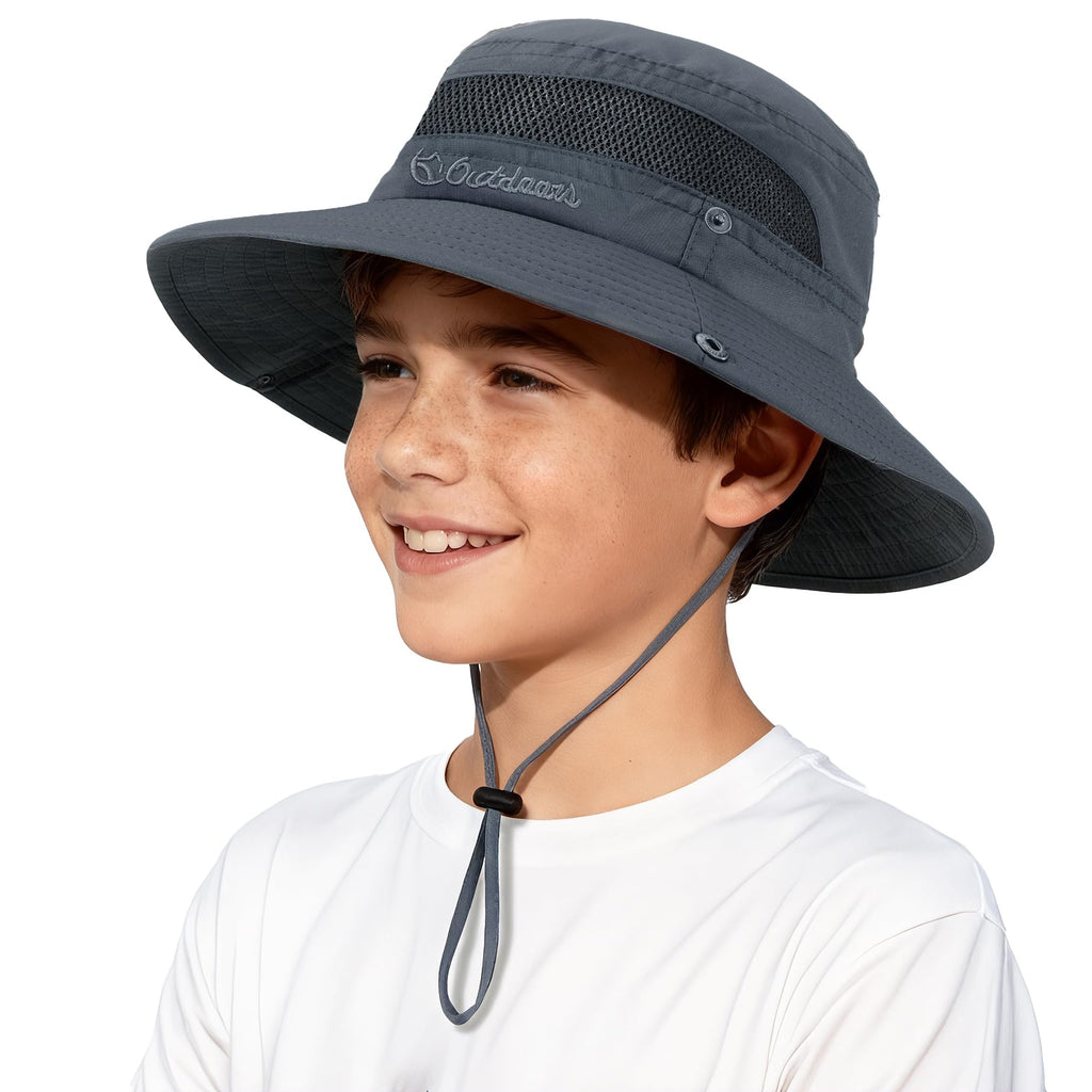 Komorebi UPF 50+ Kids Sun Hat，Wide Brim Bucket Hats for Kids Beach Outdoor | Fits kids ages 5-13, Breathable mesh stay cool dry all day, Adjustable chin strap, Lightweight for beach, trip, fishing