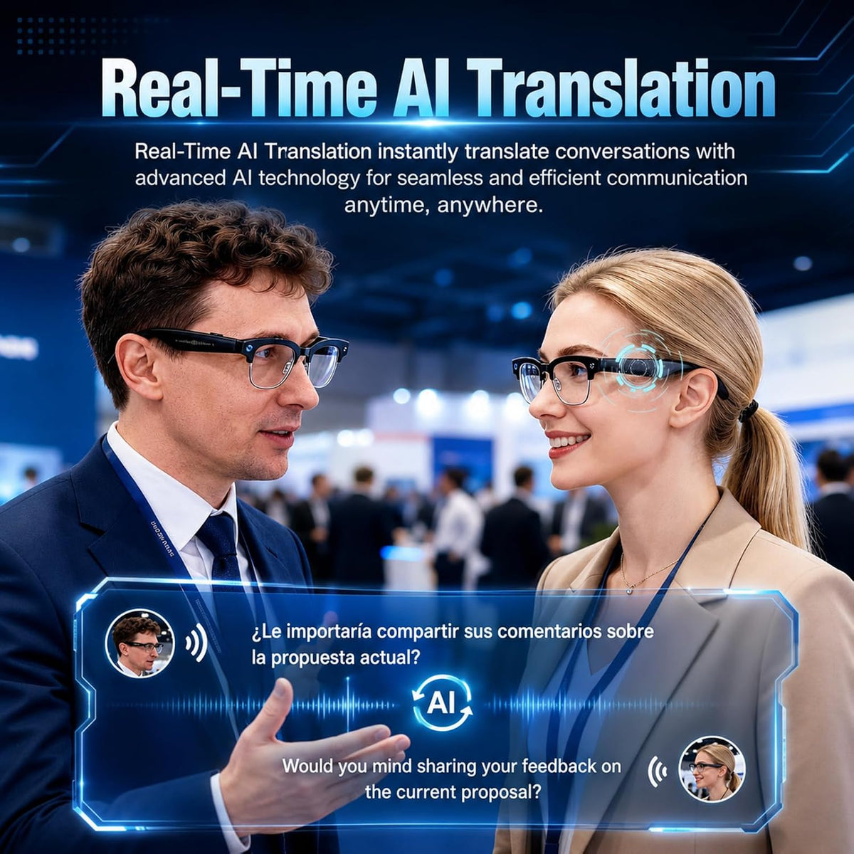 AI Smart Glasses with Camera, 4K EIS, Real-Time Translation