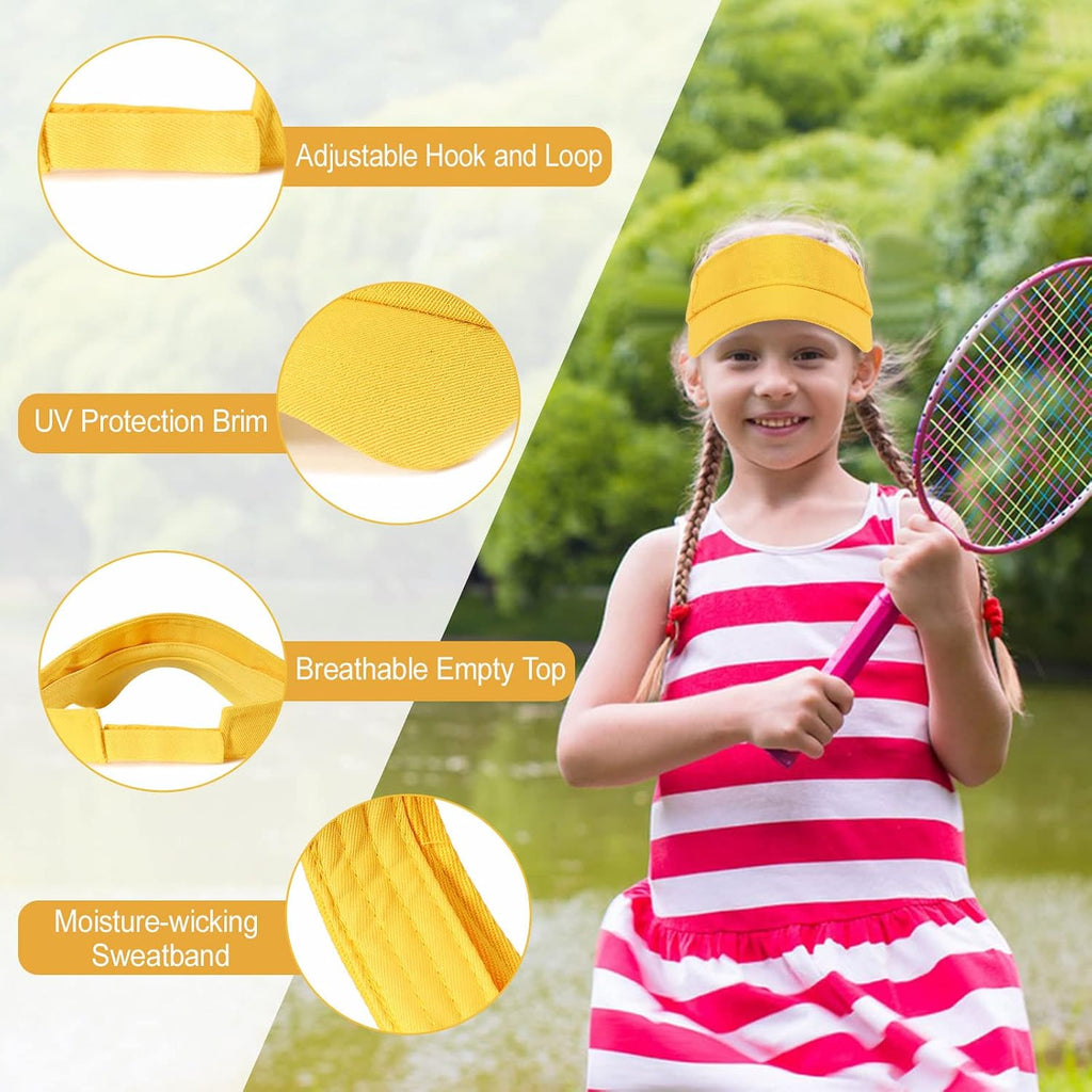 10 Pcs Kids Sun Visor Hats Boys Girls Athletic Sports Visor Adjustable UV Protection Beach Visor Fit 6 to12 Years Old
