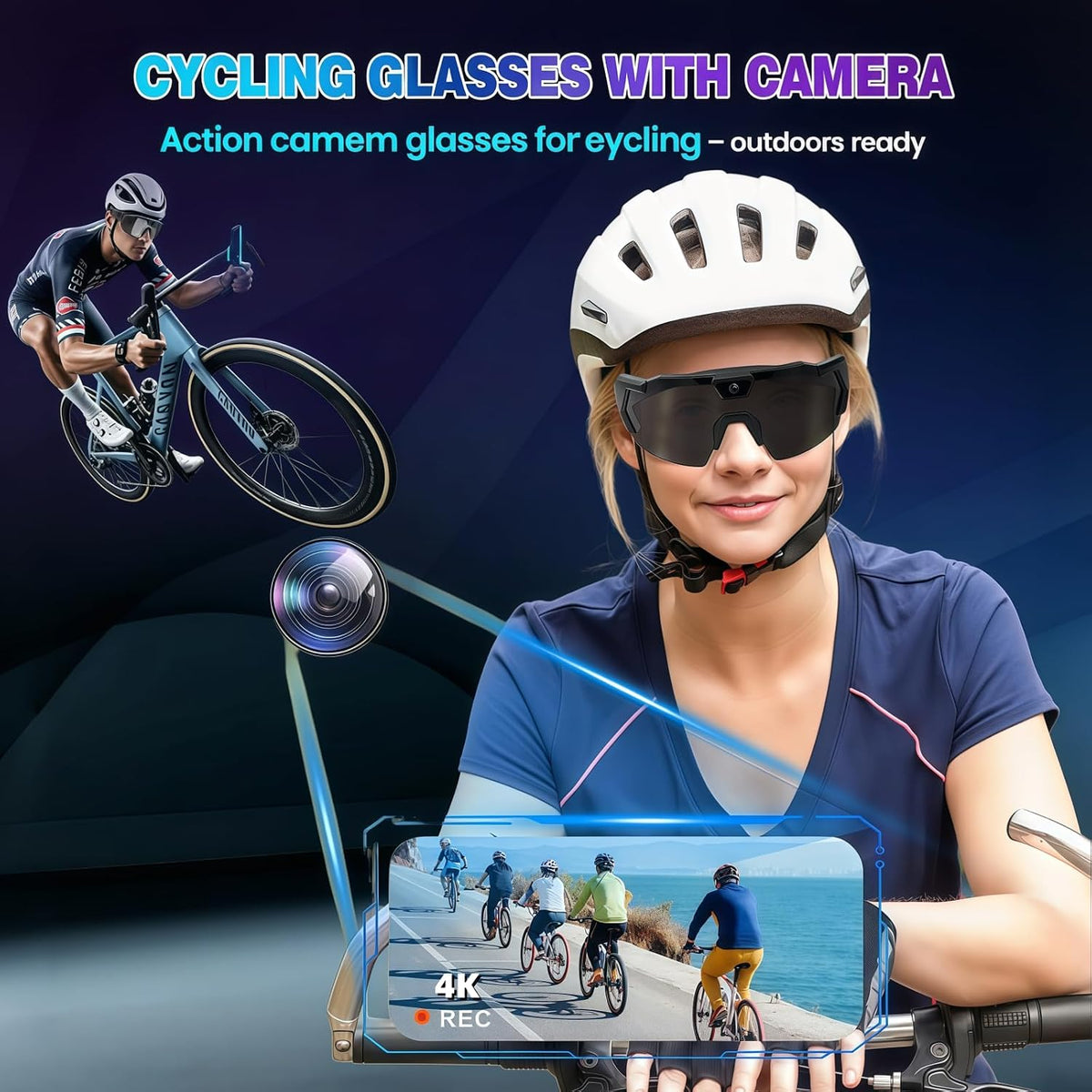 4K Smart Camera Glasses Video Recording Sunglasses with Camera for Outdoor