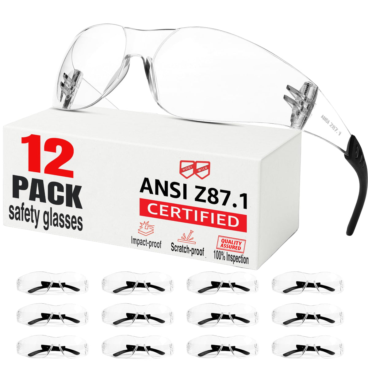 ANSI Z87.1 Clear Safety Glasses Bulk 120 pack, Safety Glasses for men and women, Scratch&Impact-Resistant Clear Protective Glasses for construction, lab, in-/outdoor work