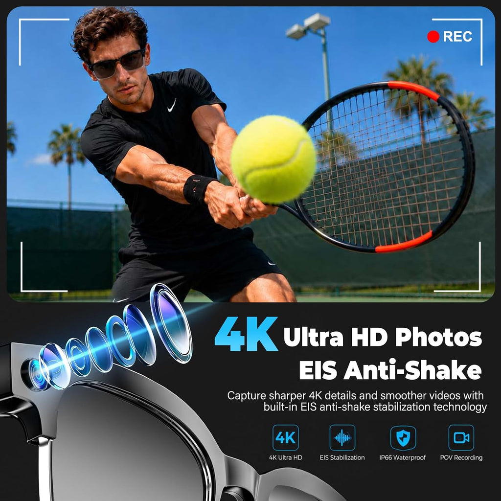 AI Smart Glasses with Camera, 4K EIS, Real-Time Translation