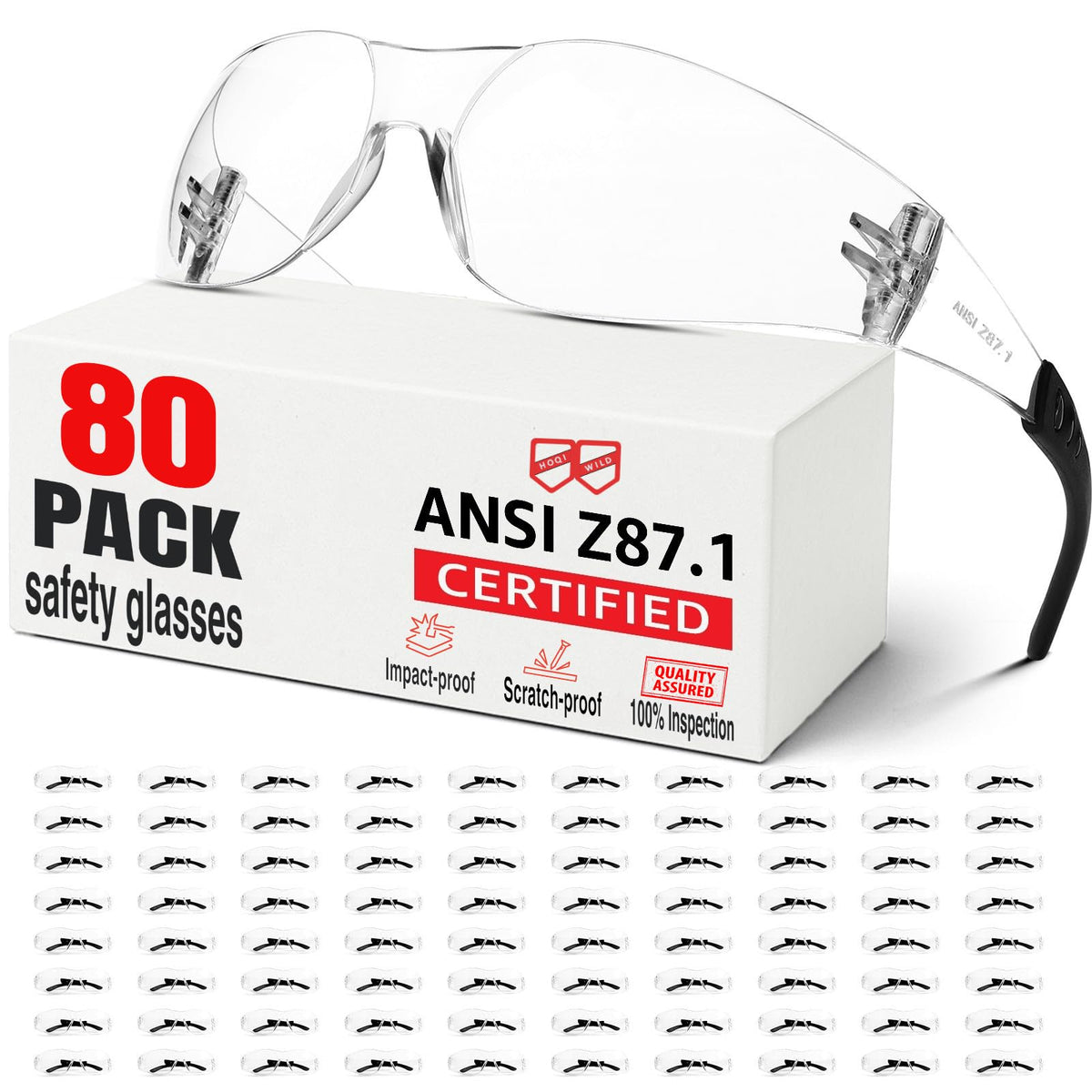 ANSI Z87.1 Clear Safety Glasses Bulk 120 pack, Safety Glasses for men and women, Scratch&Impact-Resistant Clear Protective Glasses for construction, lab, in-/outdoor work