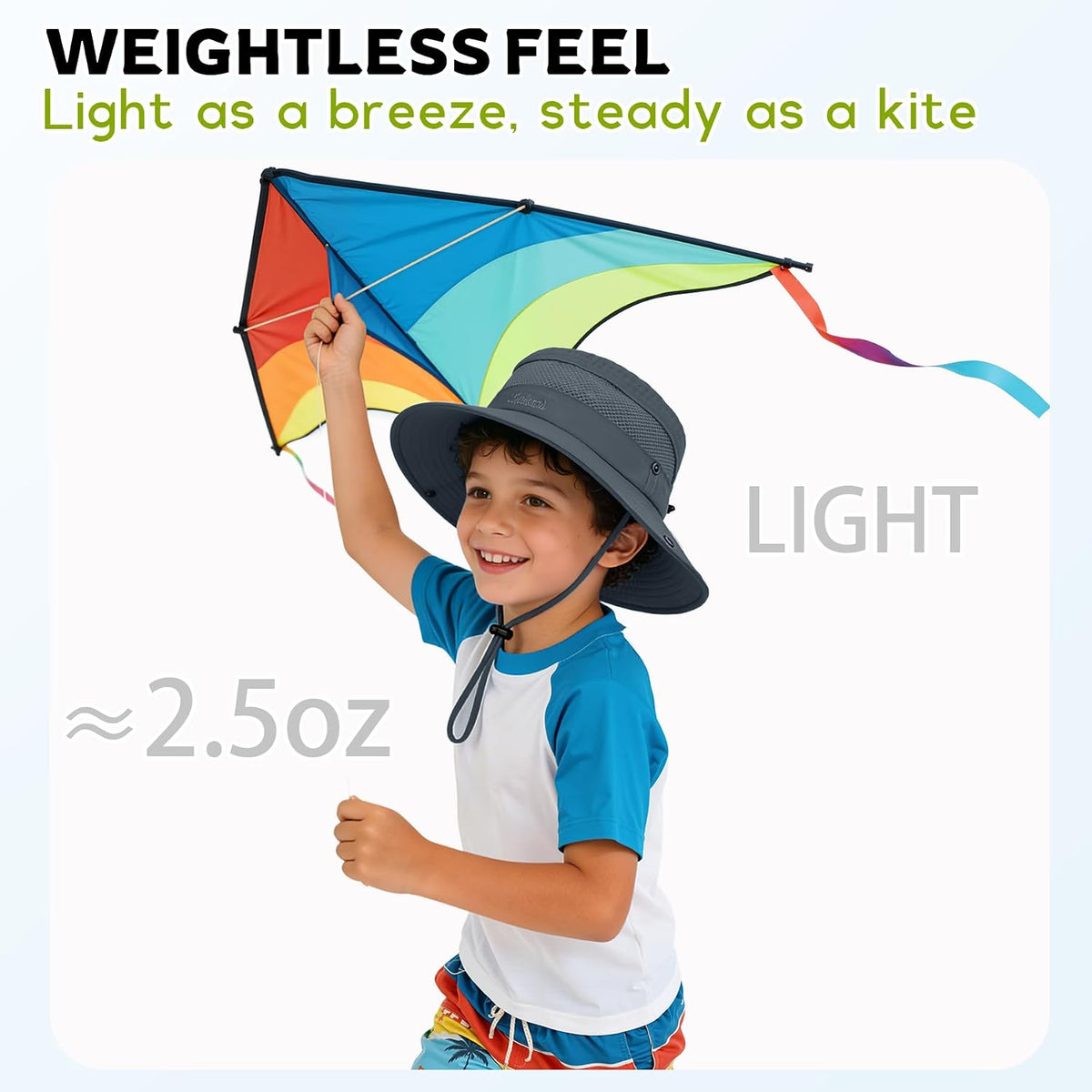 Komorebi UPF 50+ Kids Sun Hat，Wide Brim Bucket Hats for Kids Beach Outdoor | Fits kids ages 5-13, Breathable mesh stay cool dry all day, Adjustable chin strap, Lightweight for beach, trip, fishing