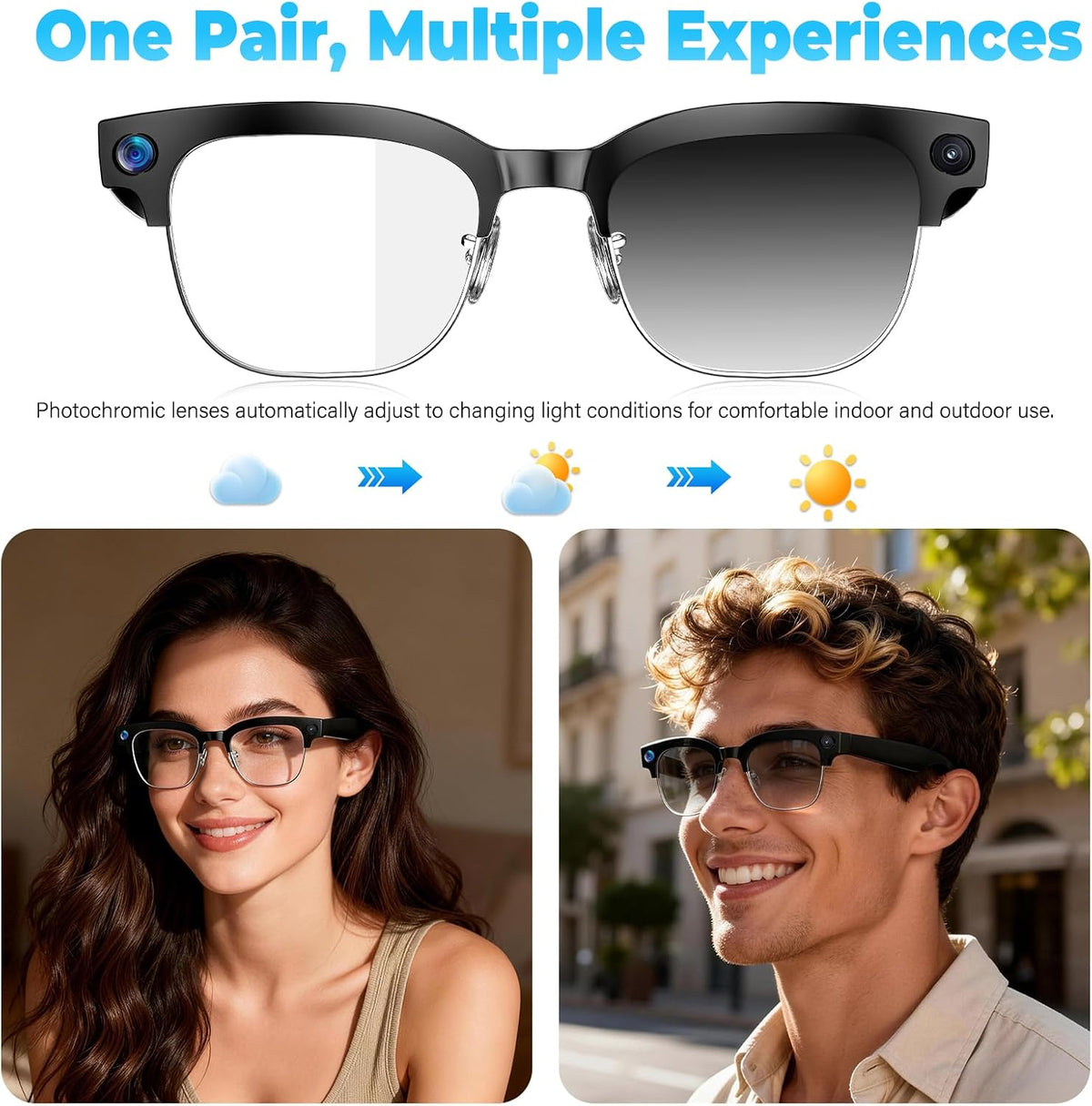 AI Smart Glasses with Camera, 4K EIS, Real-Time Translation