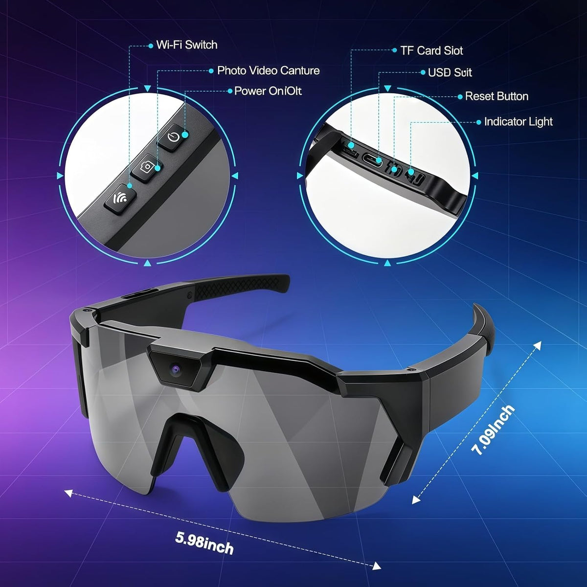 4K Smart Camera Glasses Video Recording Sunglasses with Camera for Outdoor