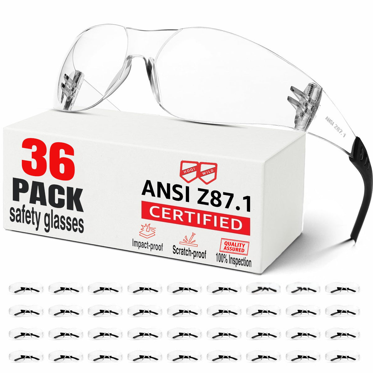 ANSI Z87.1 Clear Safety Glasses Bulk 120 pack, Safety Glasses for men and women, Scratch&Impact-Resistant Clear Protective Glasses for construction, lab, in-/outdoor work