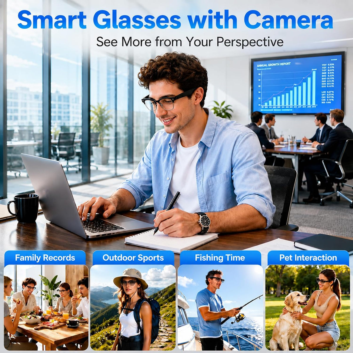 AI Smart Glasses with Camera, 4K EIS, Real-Time Translation