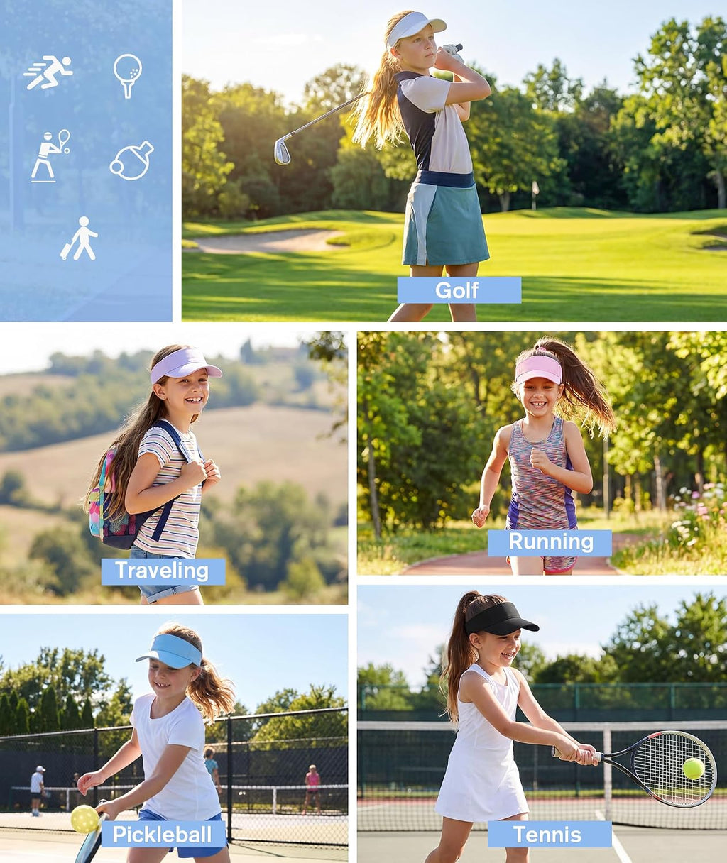 Komorebi Kids Visor Adjustable Cotton Girls Sun Hat for Golf Outfit,Tennis | Breathable & lightweight, easy to put on. UPF 50+ sun protection. Adjustable Velcro fits kids 6-12. Ideal for outdoor sports