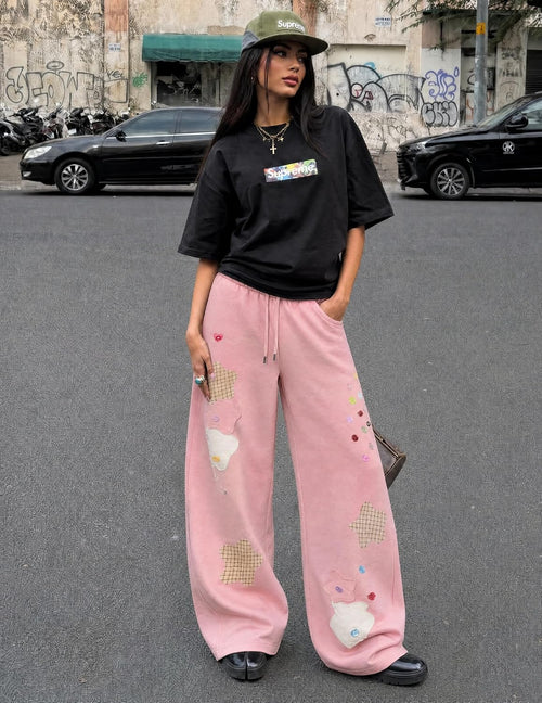 Aelfric Eden Star Patch Baggy Barrel Sweatpants Women Y2K Wide Leg Pants
