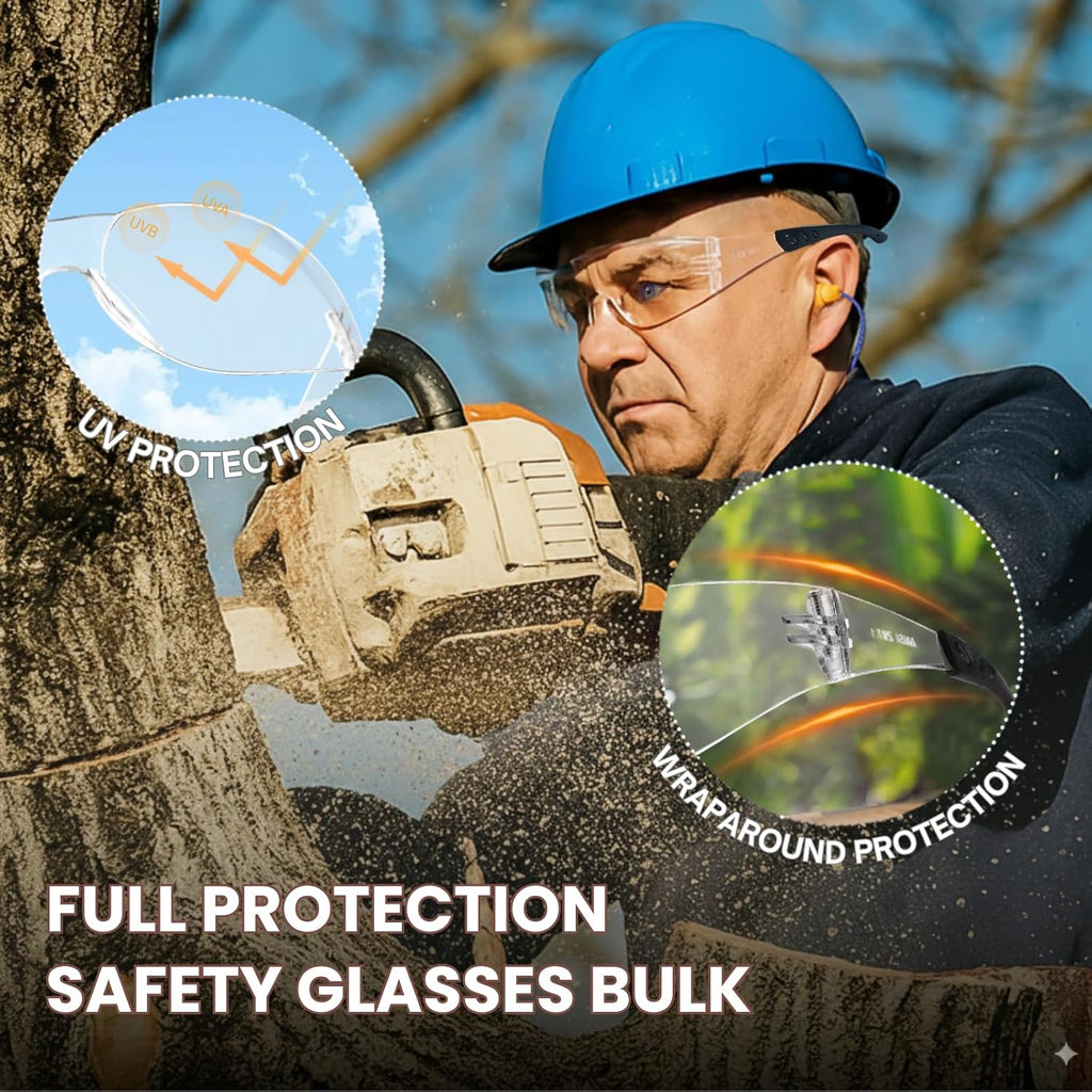 ANSI Z87.1 Clear Safety Glasses Bulk 120 pack, Safety Glasses for men and women, Scratch&Impact-Resistant Clear Protective Glasses for construction, lab, in-/outdoor work