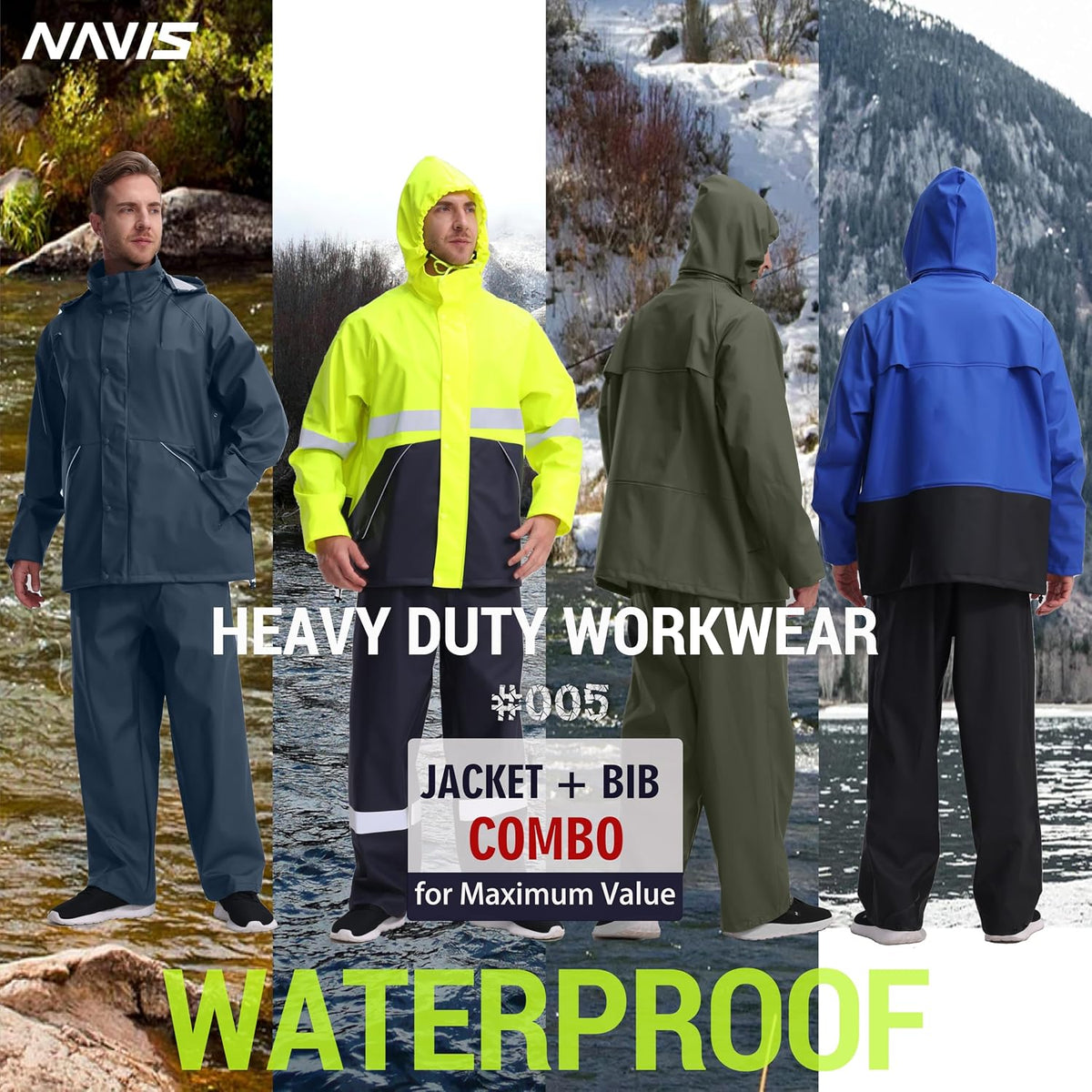 Men's PRO Workwear Waterproof 3-Piece Rain Suit Set